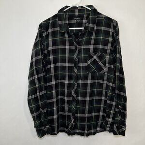 Well Worn Button Up Flannel Shirt Womens Size XL Green Plaid Long Sleeve